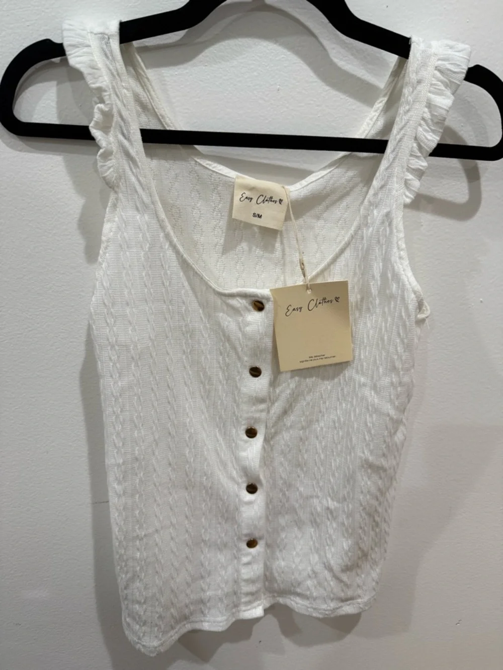 Easy Clothing White Button-Front Ruffle Strap Tank - Picture 1 of 2
